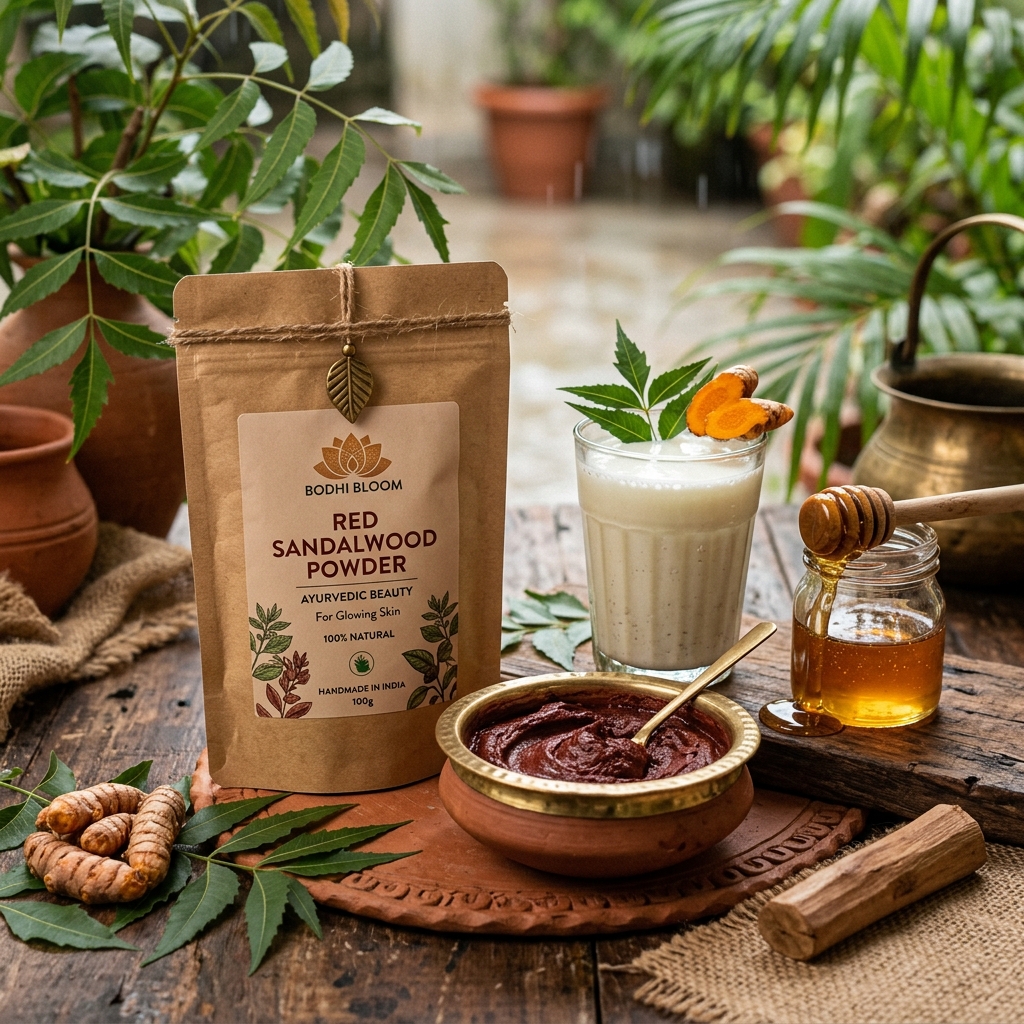 Bodhi Bloom Red Sandalwood Powder Pouch with Raw Milk and Honey - Bengali Skincare Ritual